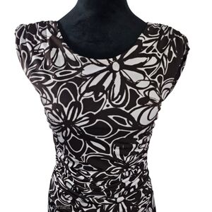 Enfocus Studio Brown and White Ruched Floral  Midi Dress Sz 6